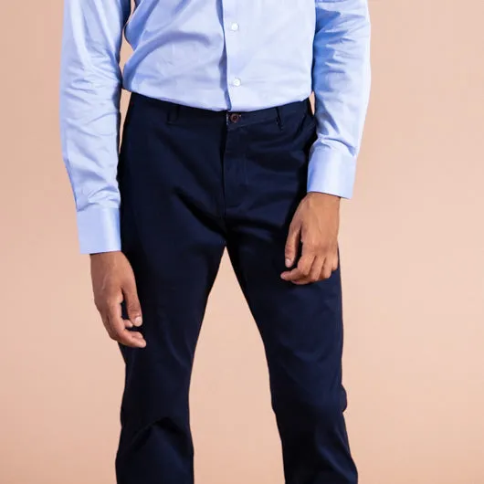 Prussian Blue Midnight Blue Cotton Lycra Stretch Chinos