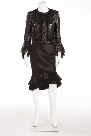 Roberto Cavalli - 2PC Black Lace Jacket and Skirt with Ruffles - IT 40