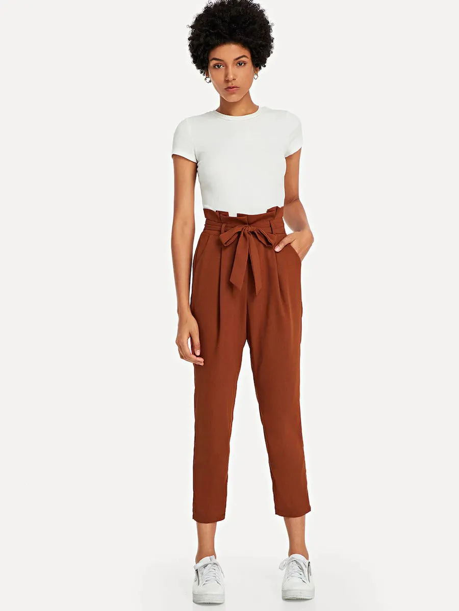 Ruffle Detail Pleated Pants