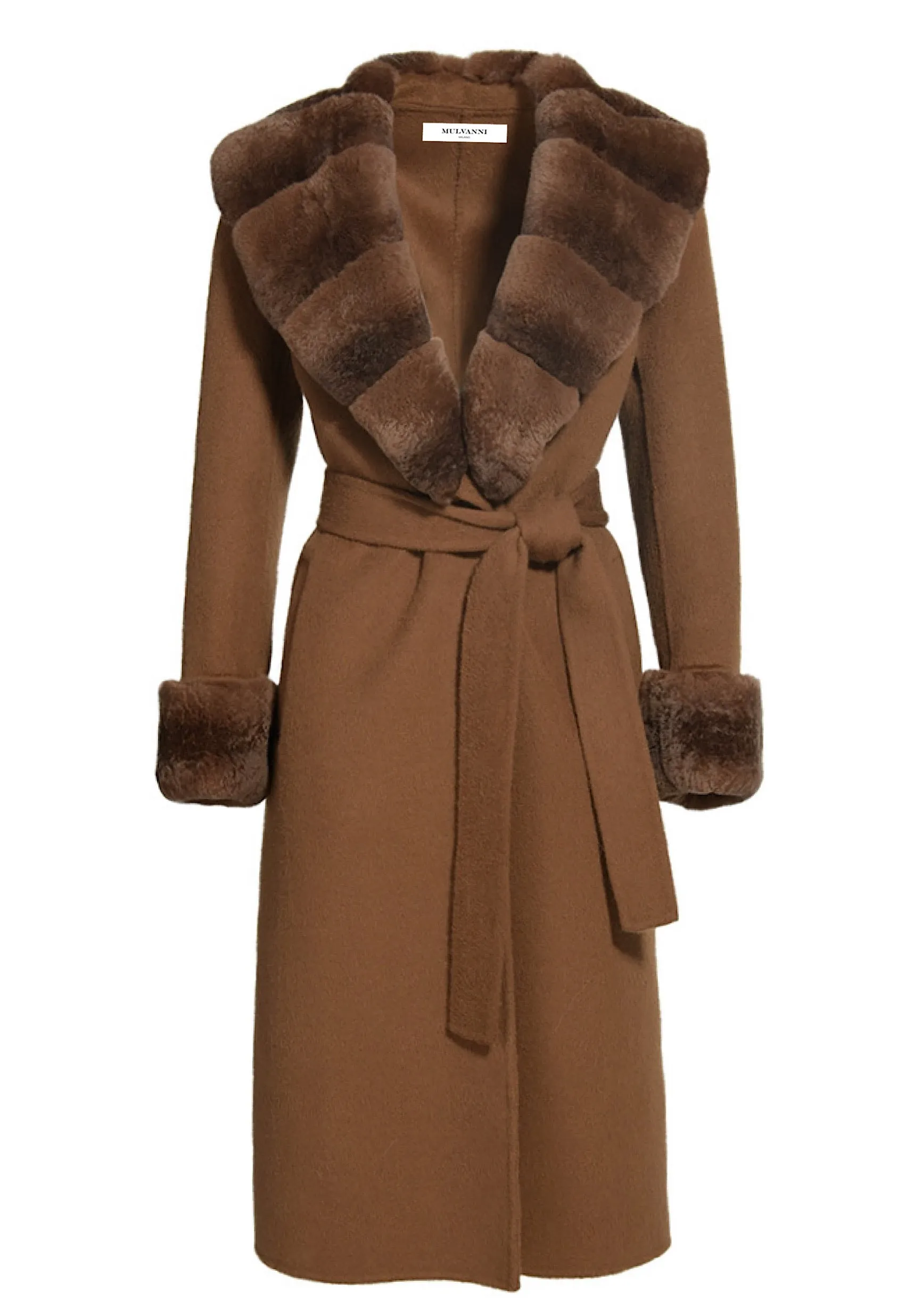 SAFA Brown Cashmere Coat with Rex Rabbit