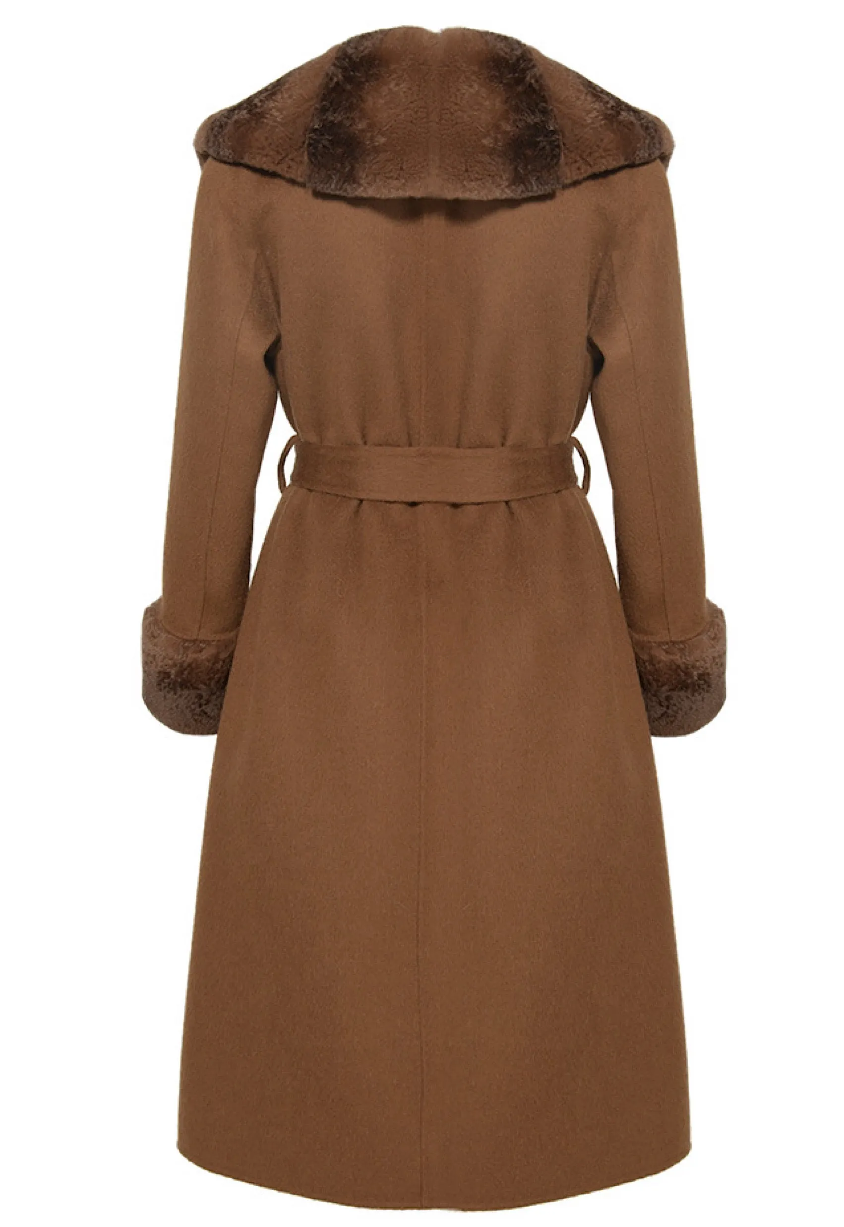 SAFA Brown Cashmere Coat with Rex Rabbit