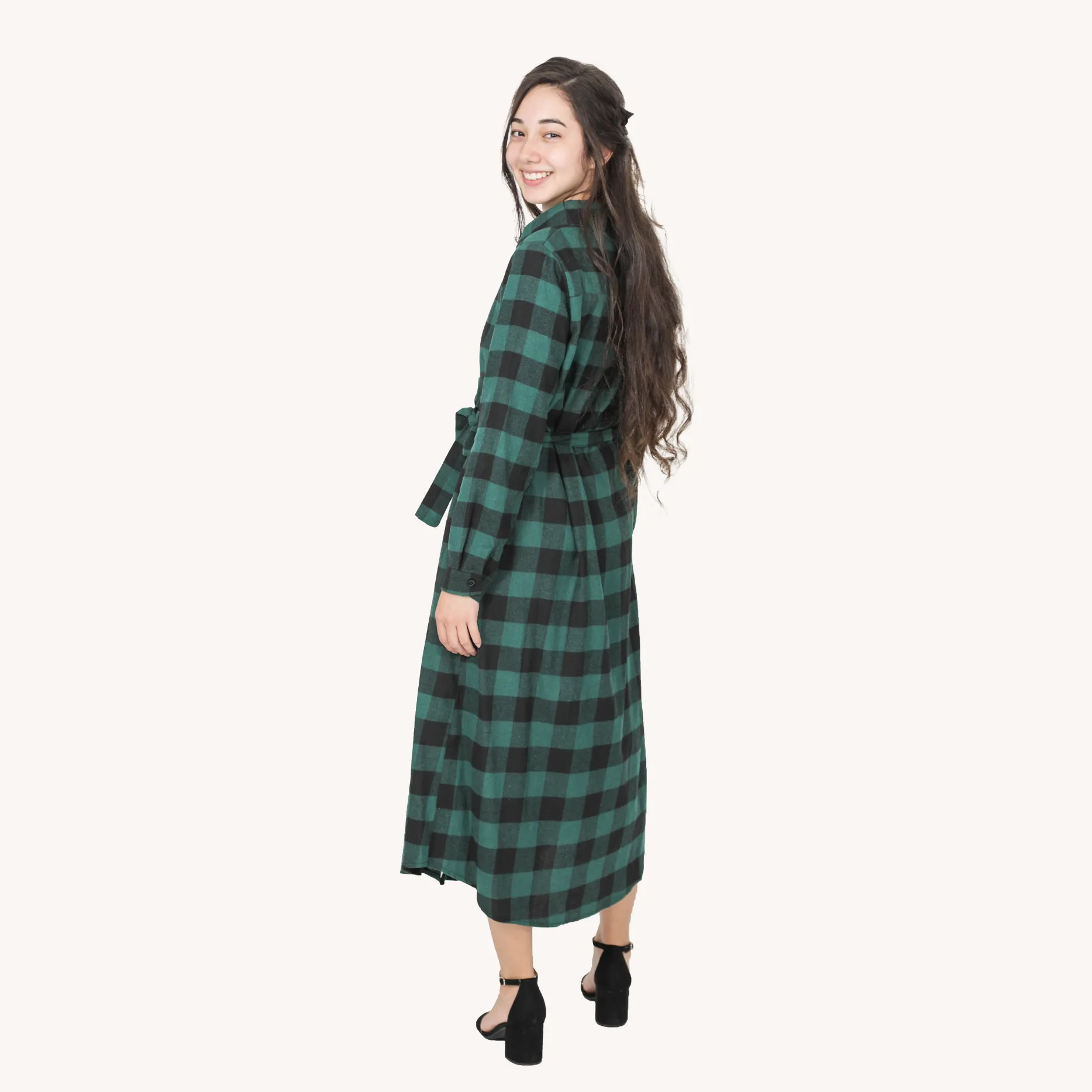 Self Tie Gingham Shirt Dress