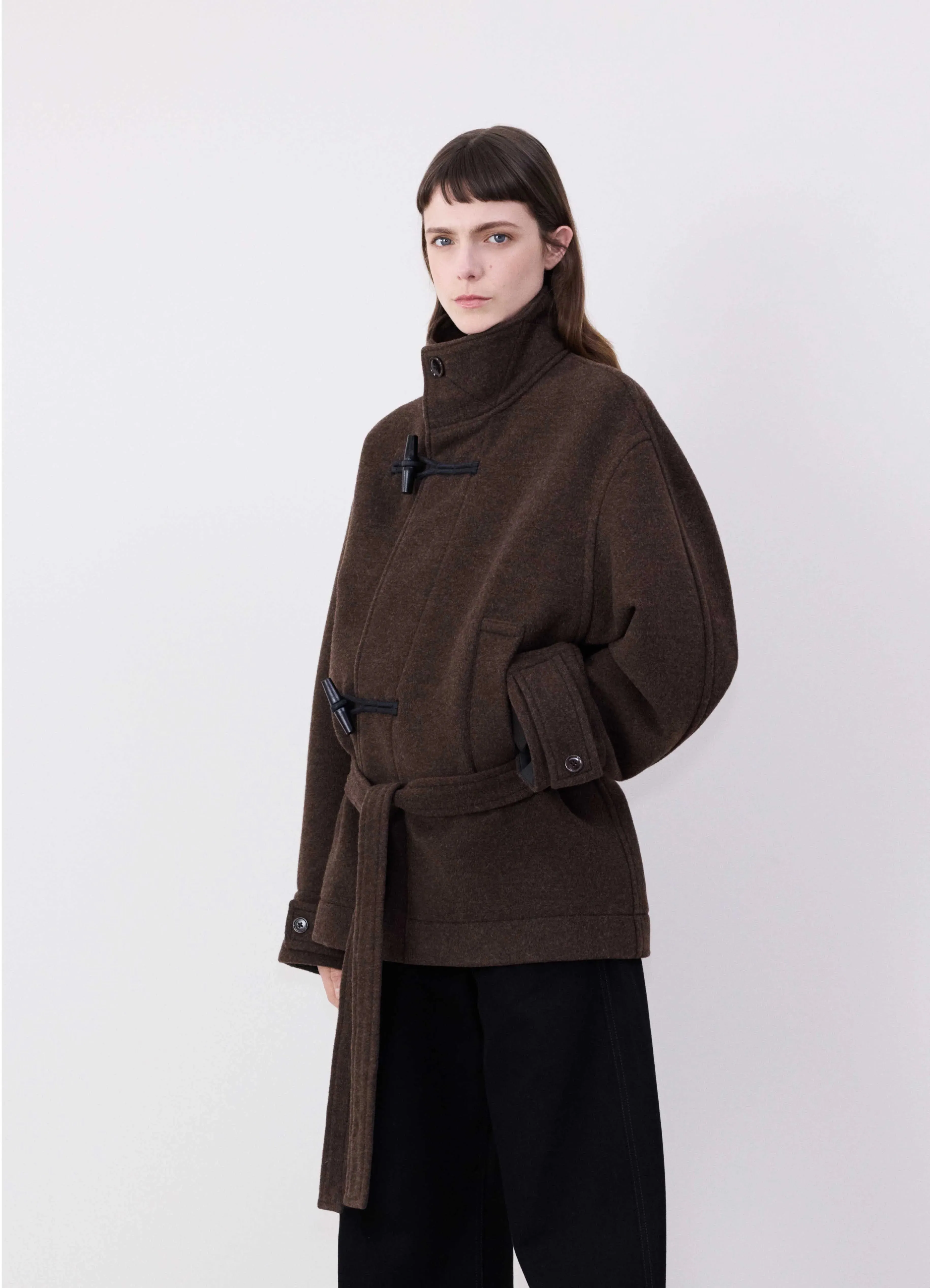 SHORT BATHROBE DUFFLE COAT WITH CONTRAST STITCH