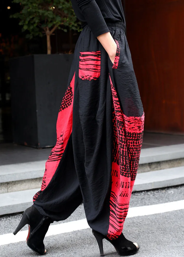 Simple Red High Waist Print Harem Winter Pants