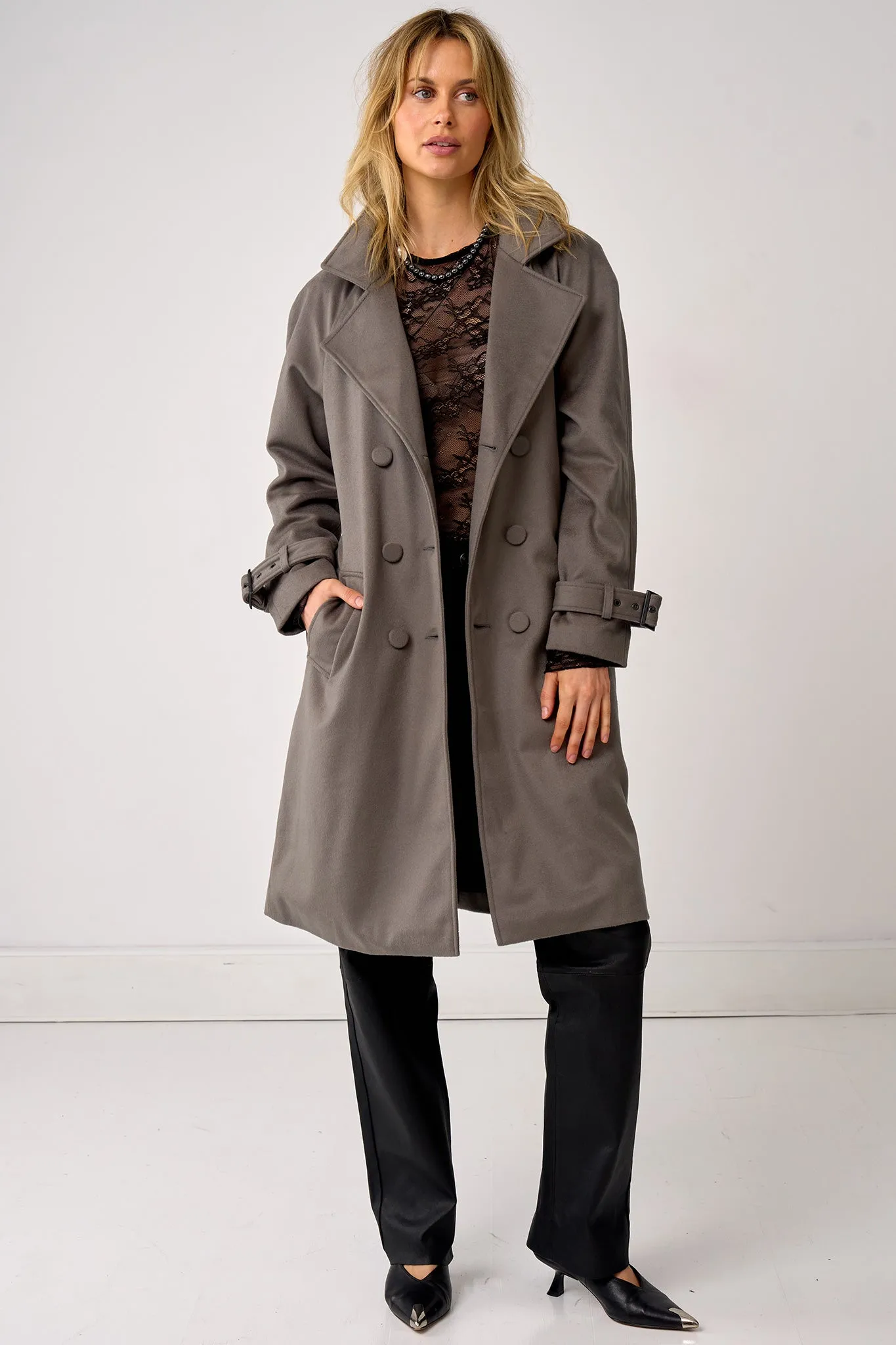 Soho Slouch Trench Grey Wool