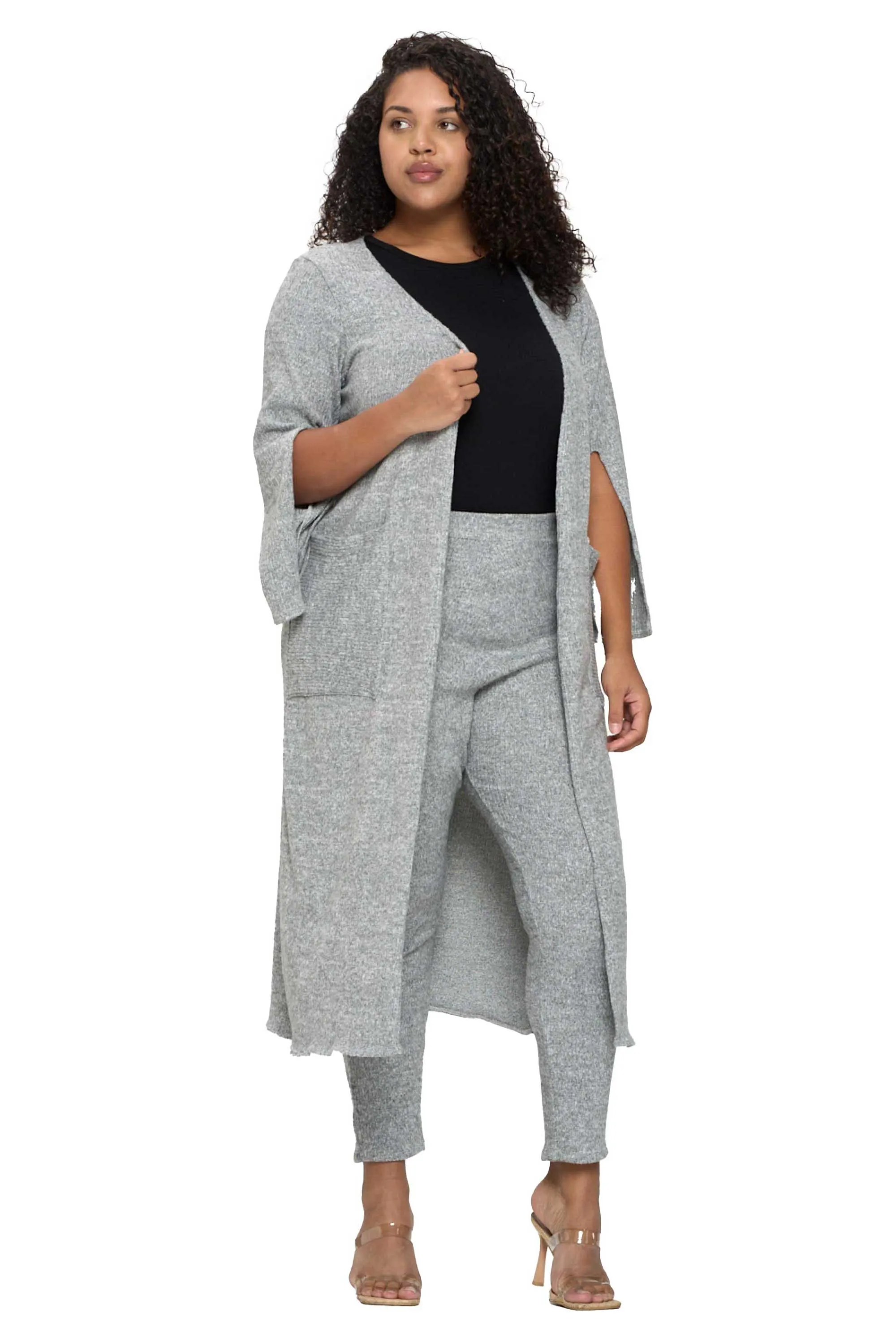 Split Sleeve Cardigan and Pants Set