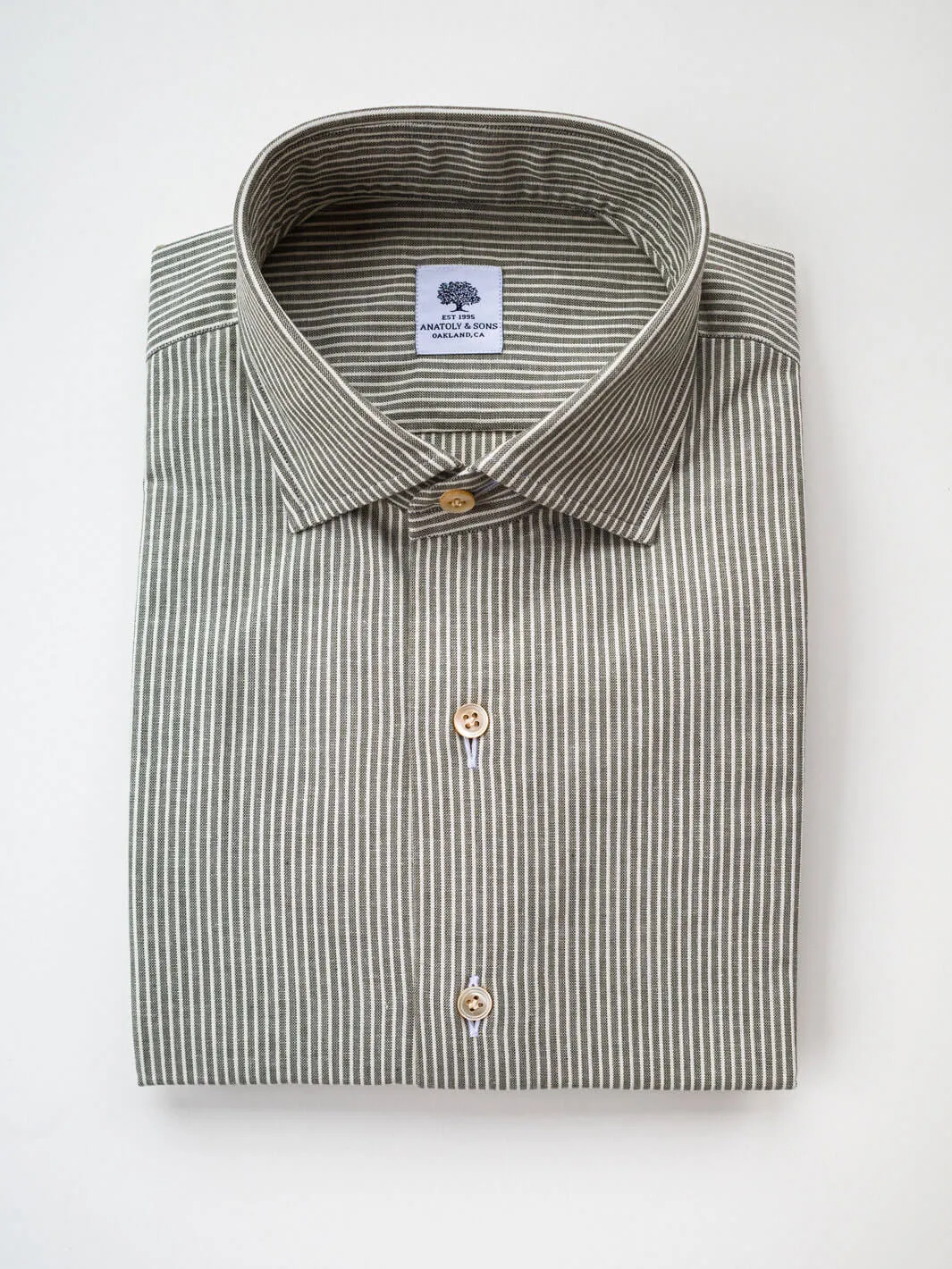 Striped Cotton Dress Shirt - Olive