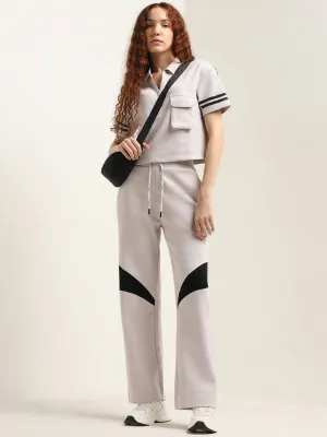 Studiofit Lilac Colour-Blocked High-Rise Cotton Track Pants