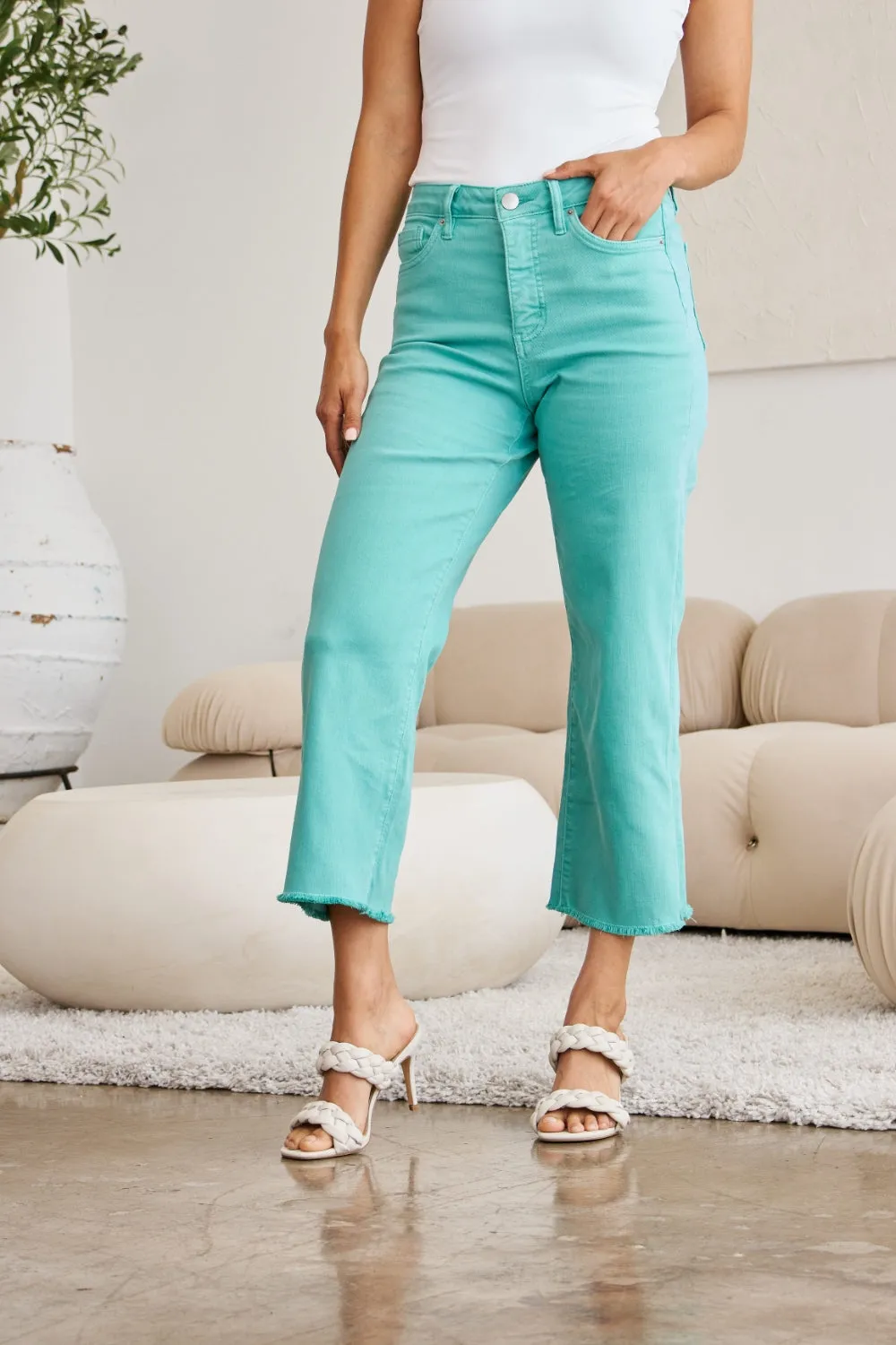 The Nina Tummy Control High Waist Raw Hem Jeans