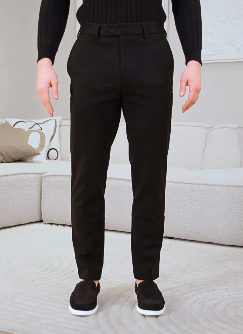 Thickened Melange Wool-Mix Trousers - Black