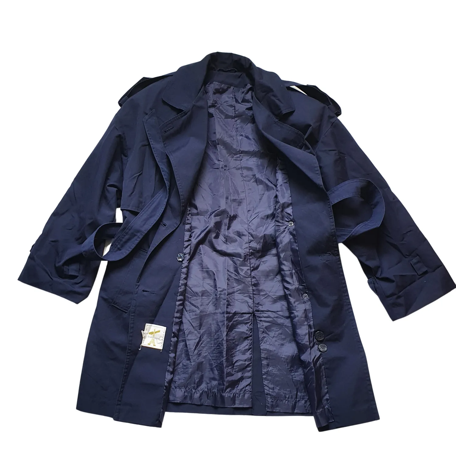 Vintage Navy 'Distinction' Oversized Trench Coat - Large