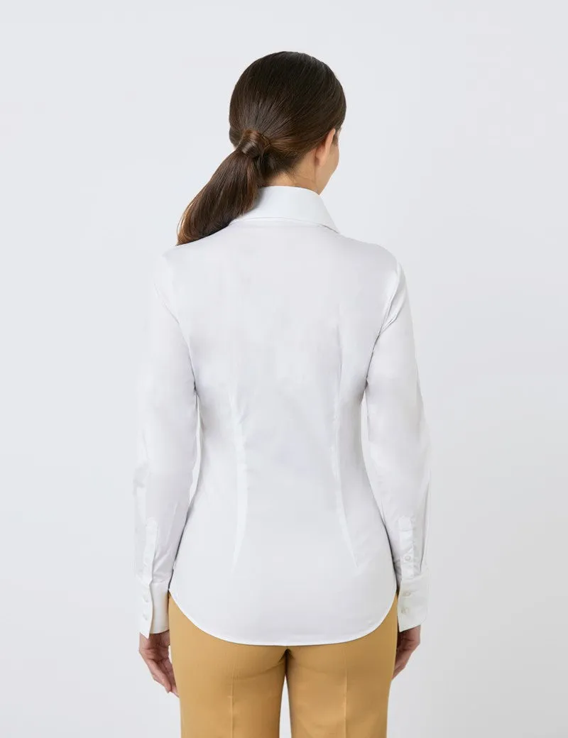 White Fitted Shirt with High Long Collar - Single Cuff