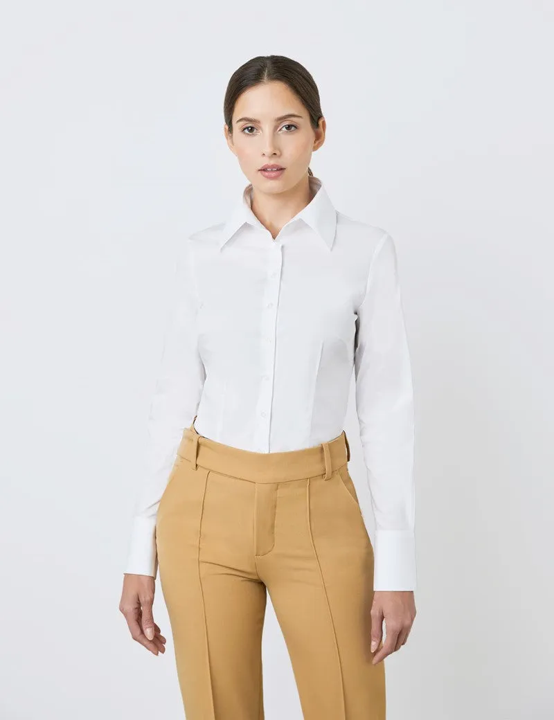 White Fitted Shirt with High Long Collar - Single Cuff