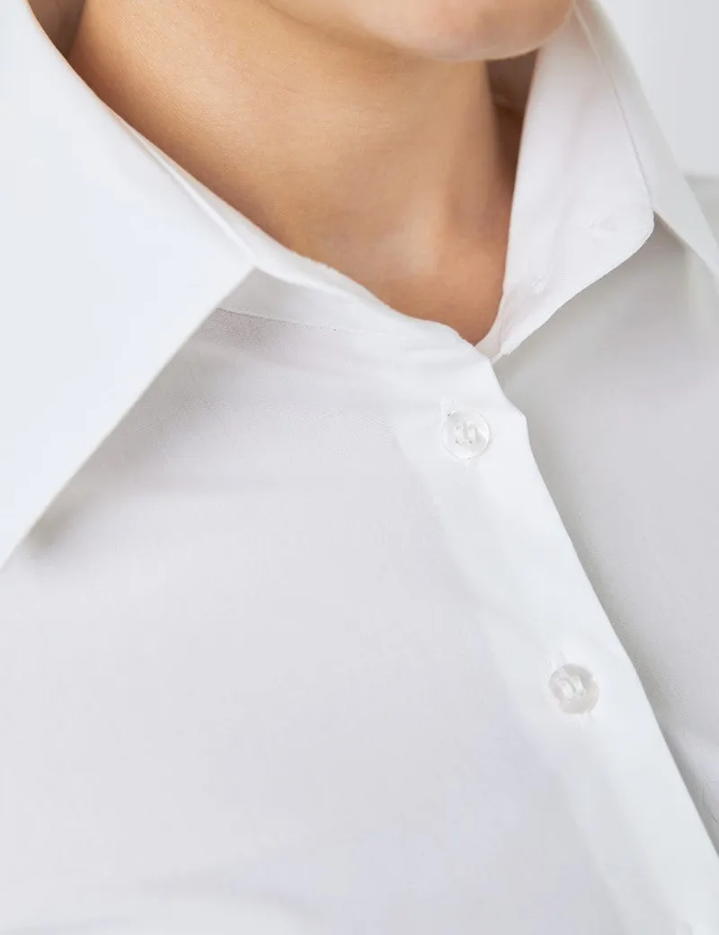 White Fitted Shirt with High Long Collar - Single Cuff