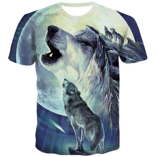 Wolf T-shirt Men Animal Tshirts Casual Moon Tshirt Printed Abstract Shirt Print Cartoon T-shirts Graphic Short Sleeve T shirts