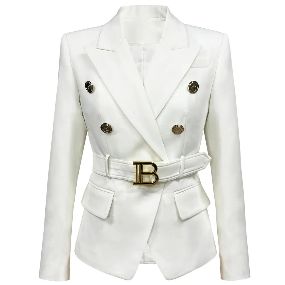 Women Double-breasted cotton blazer with buckle