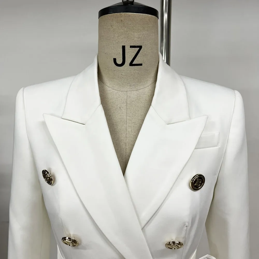 Women Double-breasted cotton blazer with buckle