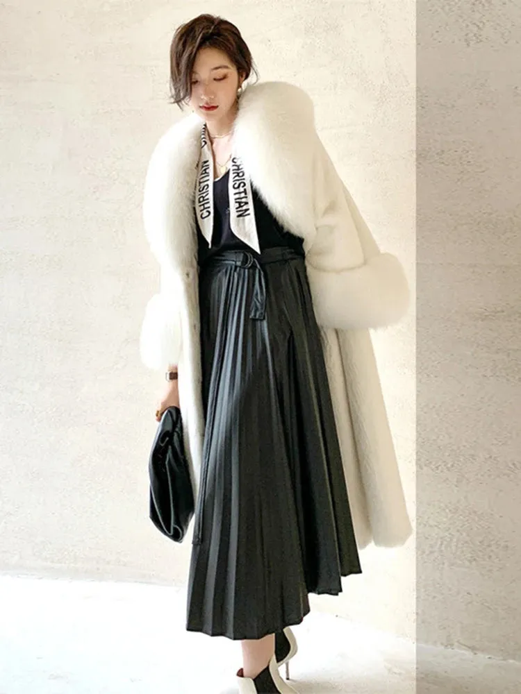 Women's Luxe Long Coat with Faux Fur Collar & Cuffs