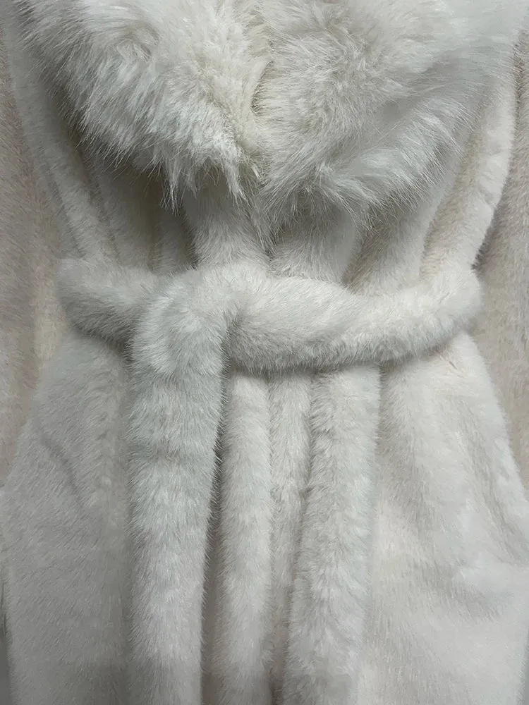 Women's Luxe Long Coat with Faux Fur Collar & Cuffs