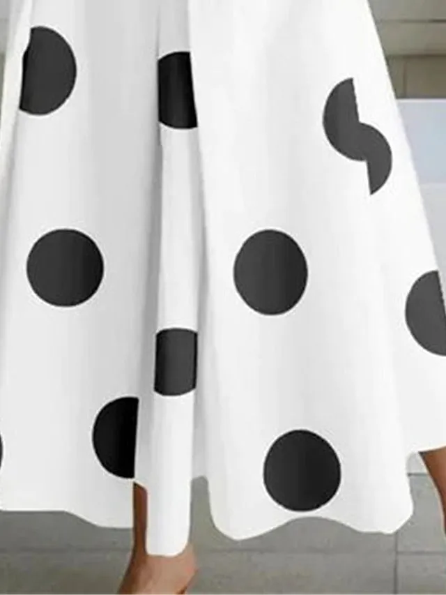 Women's Shirt Dress Casual Dress Swing Dress Maxi long Dress Outdoor Office Daily Satin Fashion Modern Shirt Collar Button Pocket Sleeveless Summer Spring 2023 Regular Fit Black White Green Polka Dot