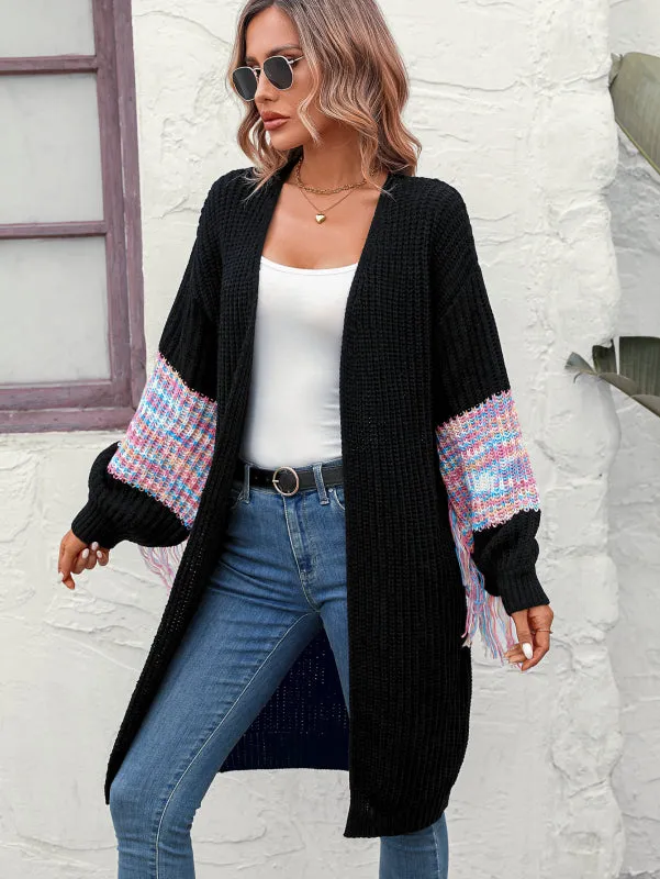 Women's Sleeve Fringe Knitted Longline Cardigan